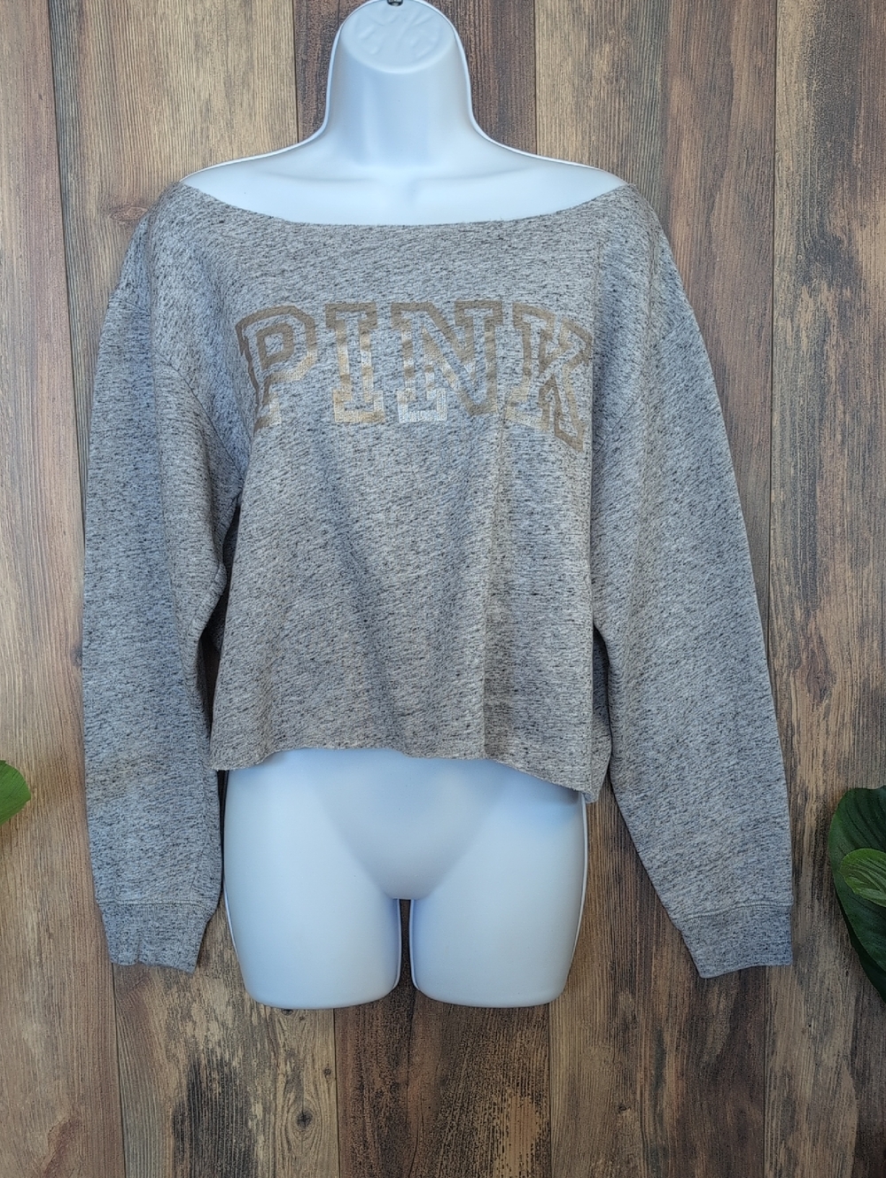 PINK Victoria's Secret Gray Off-the-Shoulder Crop Pullover Sweatshirt S  C200